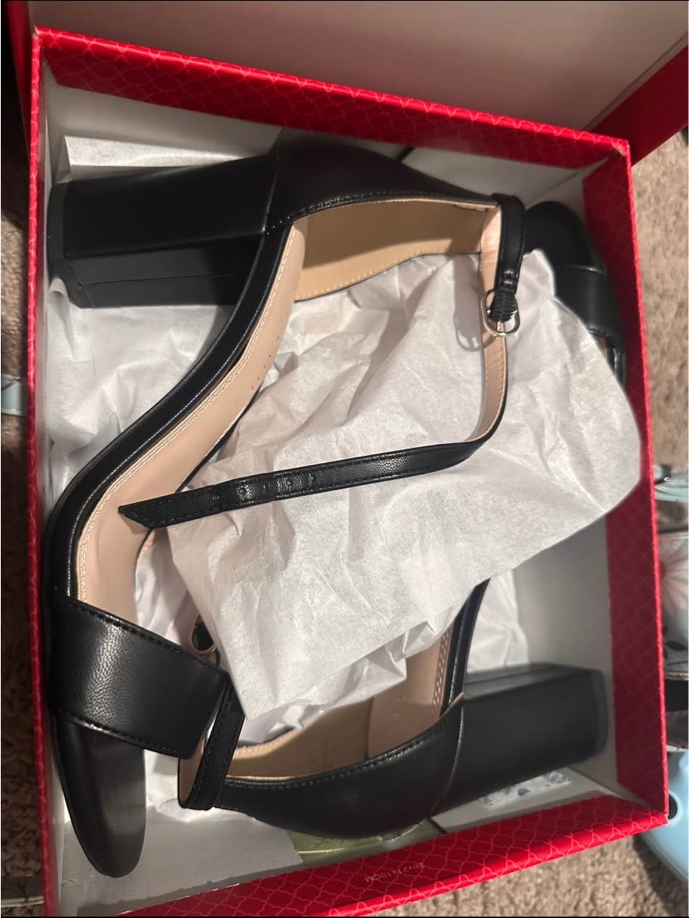 Wide Kelly & Katie Black Block Heel Ankle-Strap Sandals